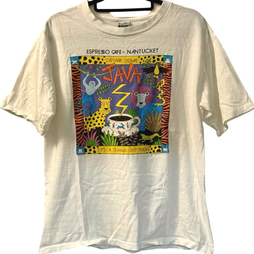 Vintage 90s Drink Your Java It’s a Jungle Out There Coffee Single Stitch Shirt L